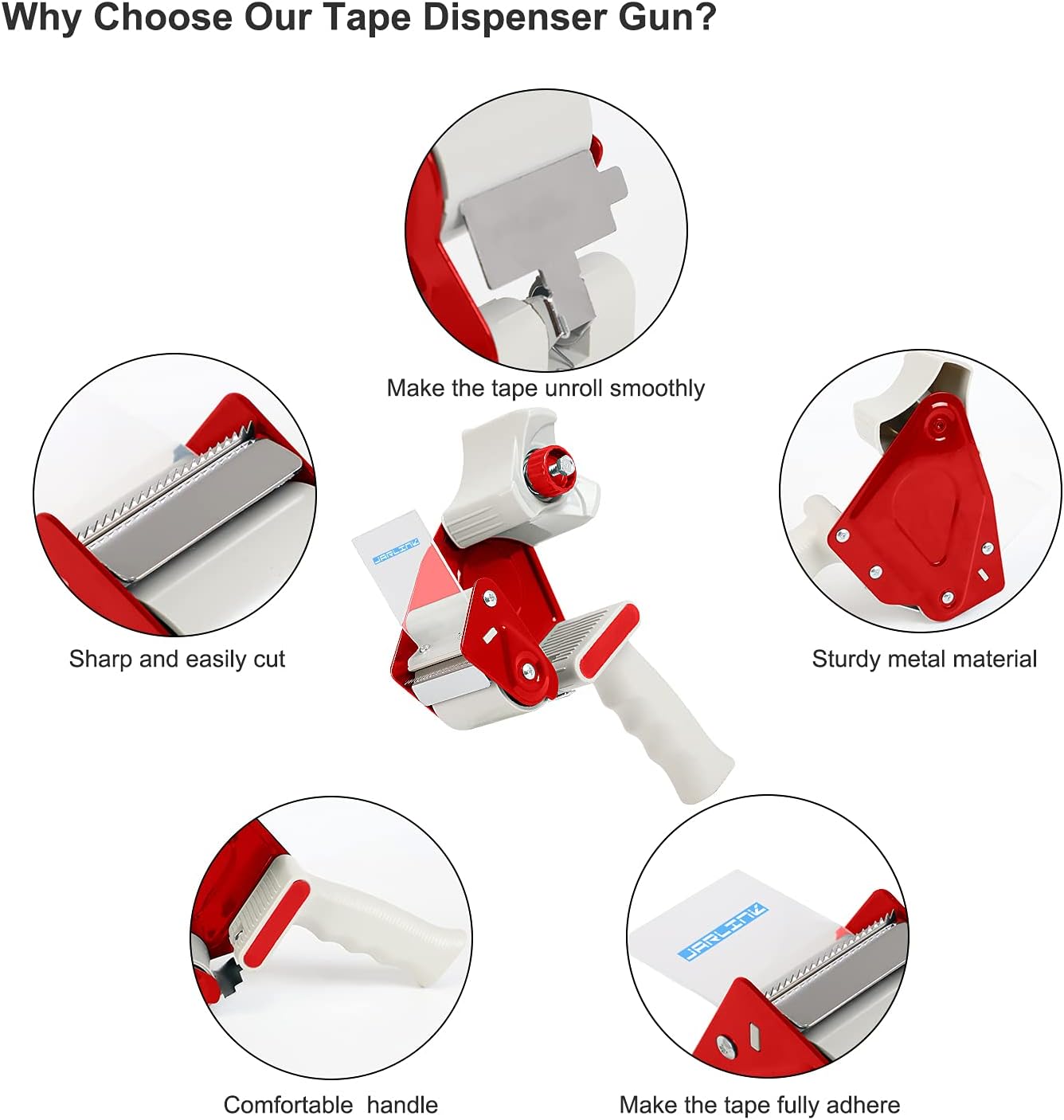 JARLINK Packing Tape Dispenser Gun (2 Pack) with 2 Rolls Tape, 2 inches Lightweight Industrial Side Loading Tape Dispenser for Shipping Packaging Moving Sealing (Grey & Red) : Office Products