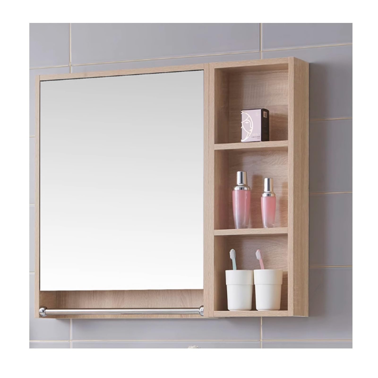 FLYIODFCXV bathroom mirror cabinet, Solid Wood Board, High-Definition Mirror, Multi-Layer Storage, Sturdy and Durable(Log,60cm/23.6in)