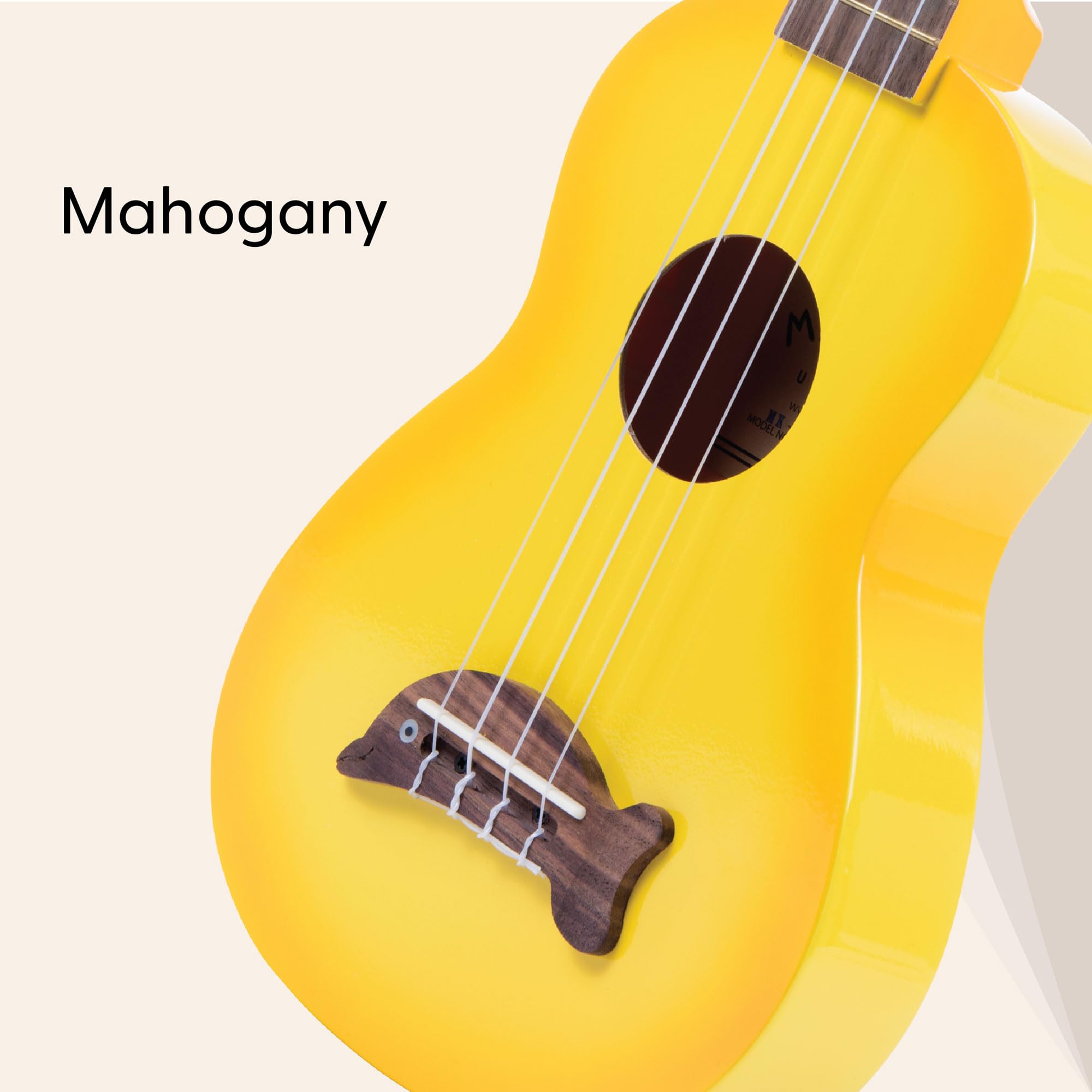 Kala Brand Music Co. Makala Dolphin, 4-String Ukulele, Right, Yellow Burst, Soprano Fun Design, Aquila Strings, & Durable Build - Image 3