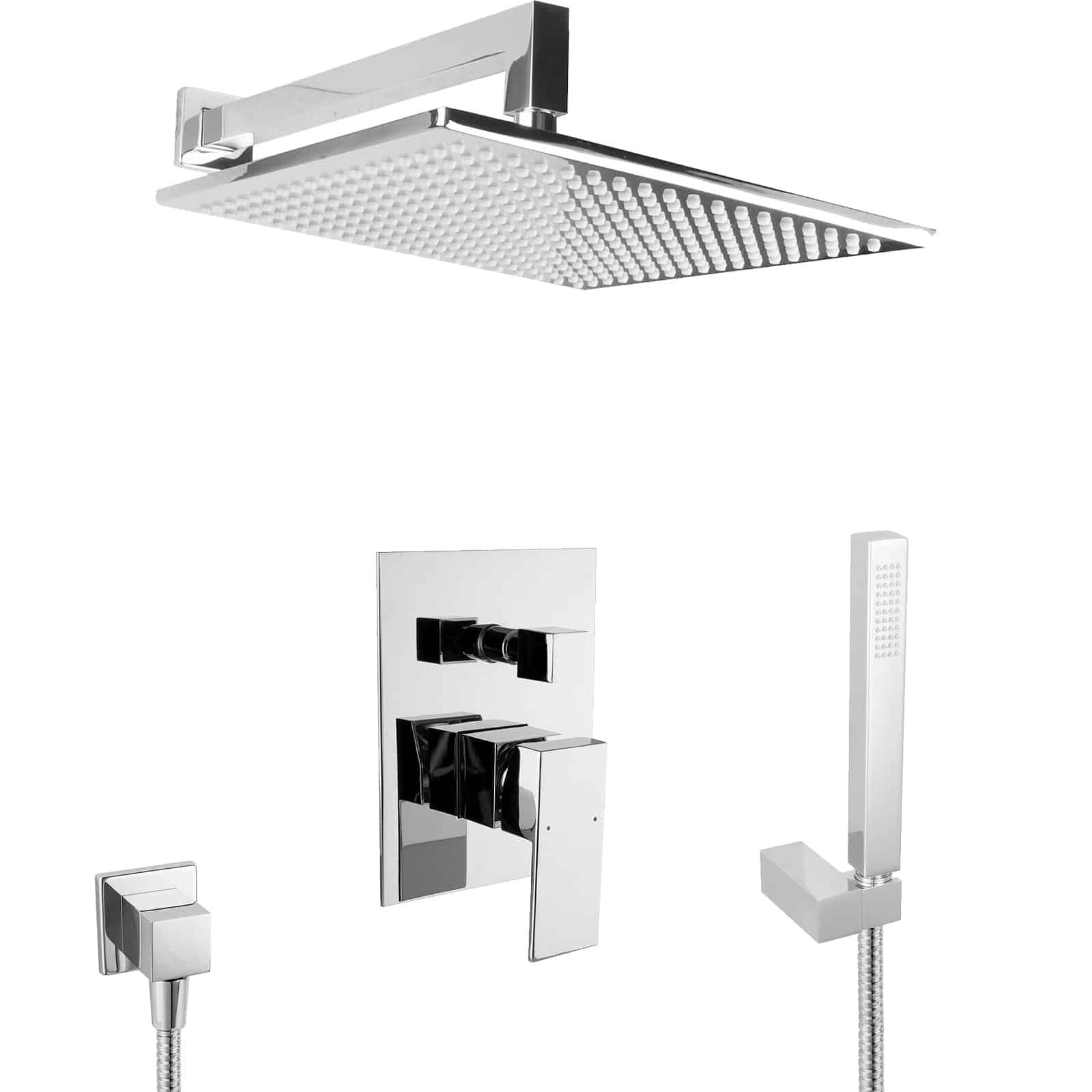 Sistema de Ducha Empotrado con Ducha de Lluvia XXL, Set Completo de Latón Cromado, Grifo Monomando, Ducha de Mano, Manguera 160 cm, Montaje en Pared