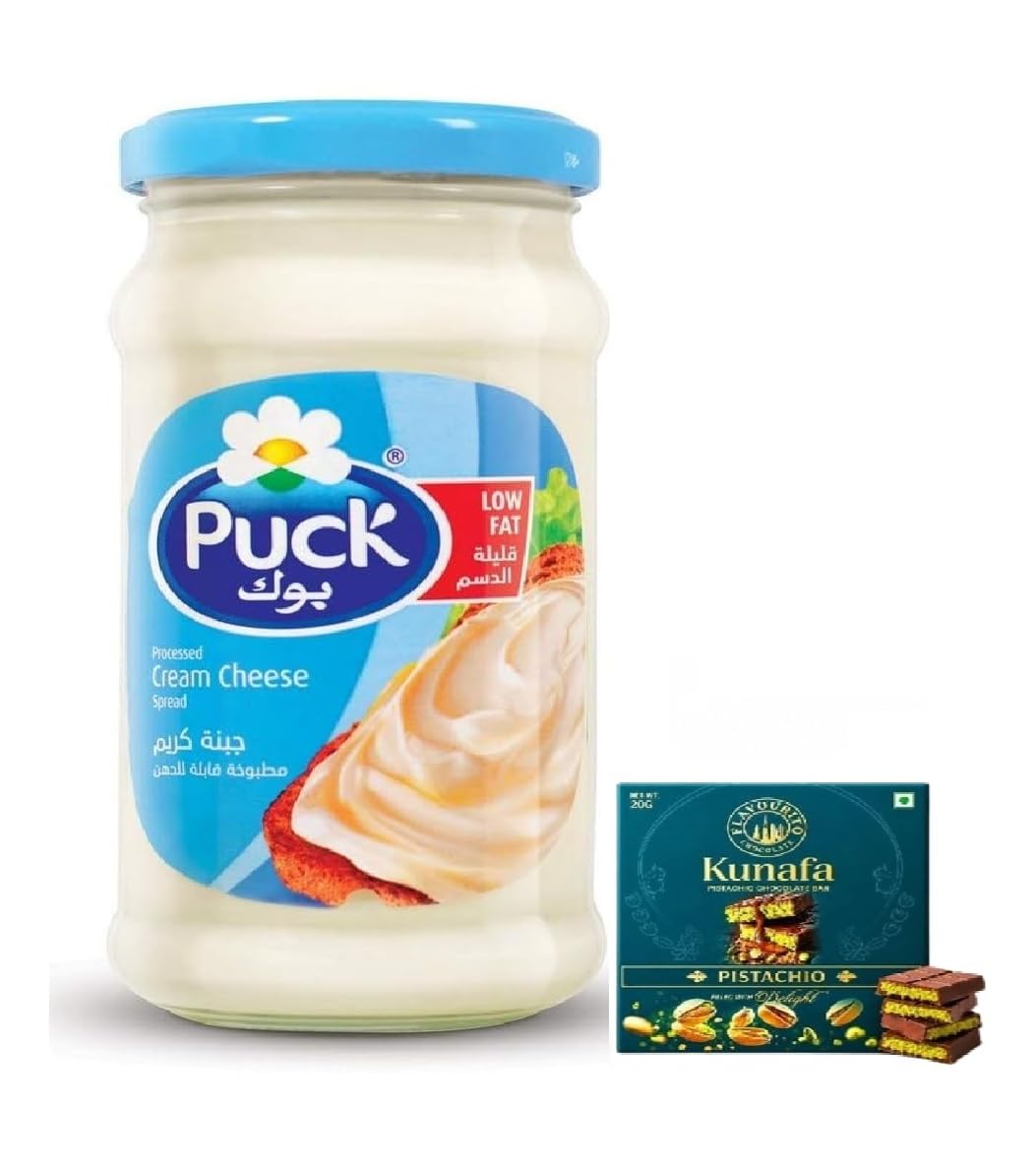 Puck Low Fat Processed Cream Cheese Spread, 240 gm (Imported) with Free Flavourito Kunafa Pistachio Chocolate Bar, 20g By Decadent Foods-image-30