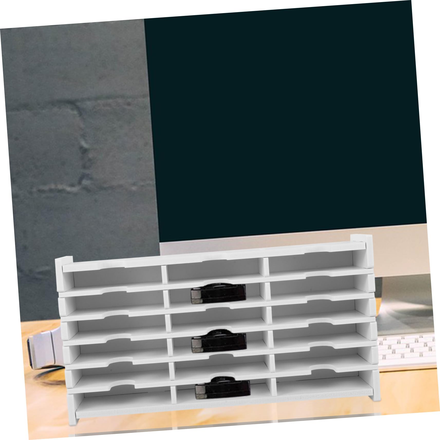Scatola Porta CD in Legno Bianco 18 Scomparti, Custodia Compatta per Proteggere CD e Dvd, per Ufficio e Casa