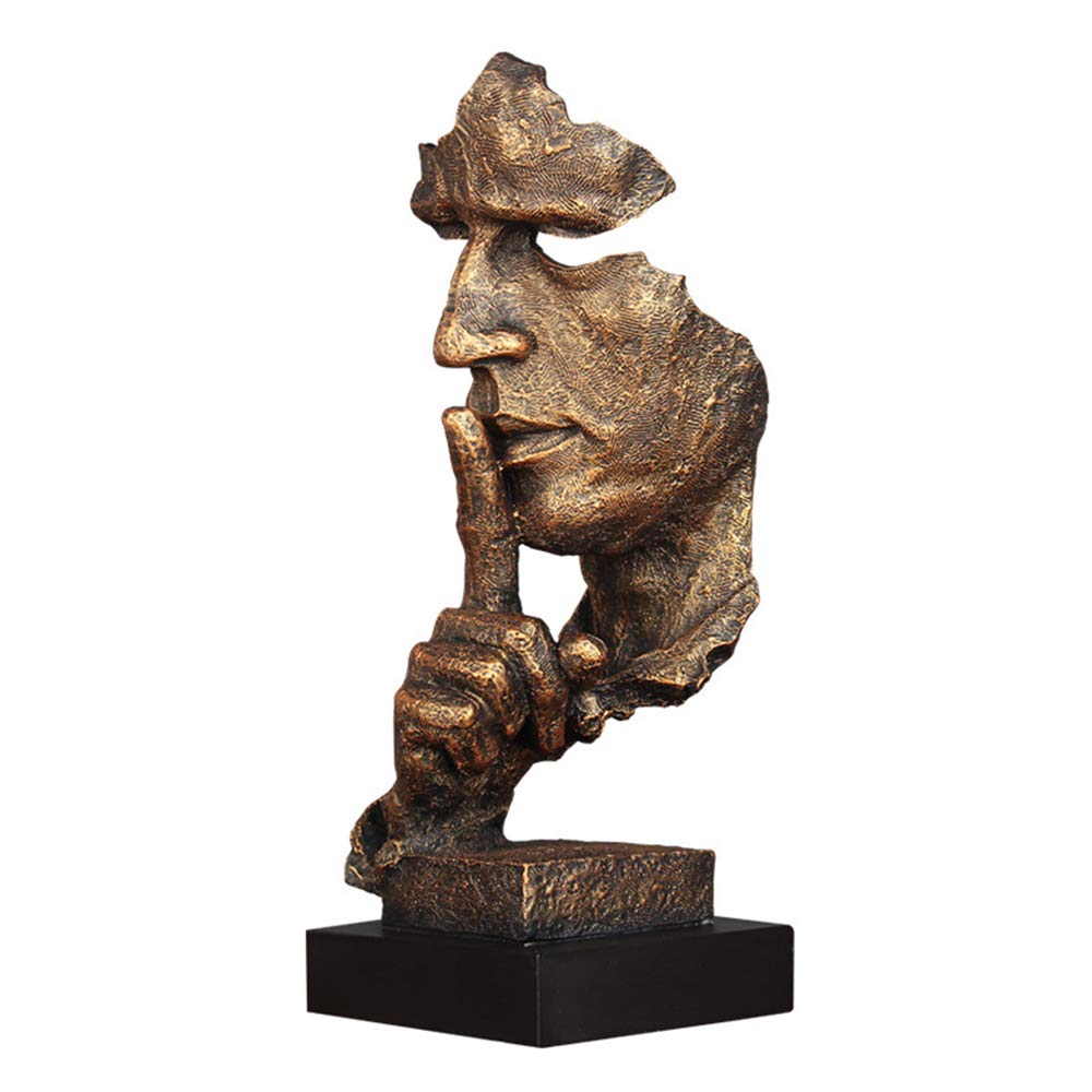 Scekackdv Silence is a Golden Statue Modern Mens Creative Office Home Room Decorations Sculpture Bookshelf Decorative 4.7 x 4.3 x 13.1in(Ancient Gold) Modern Home Décor