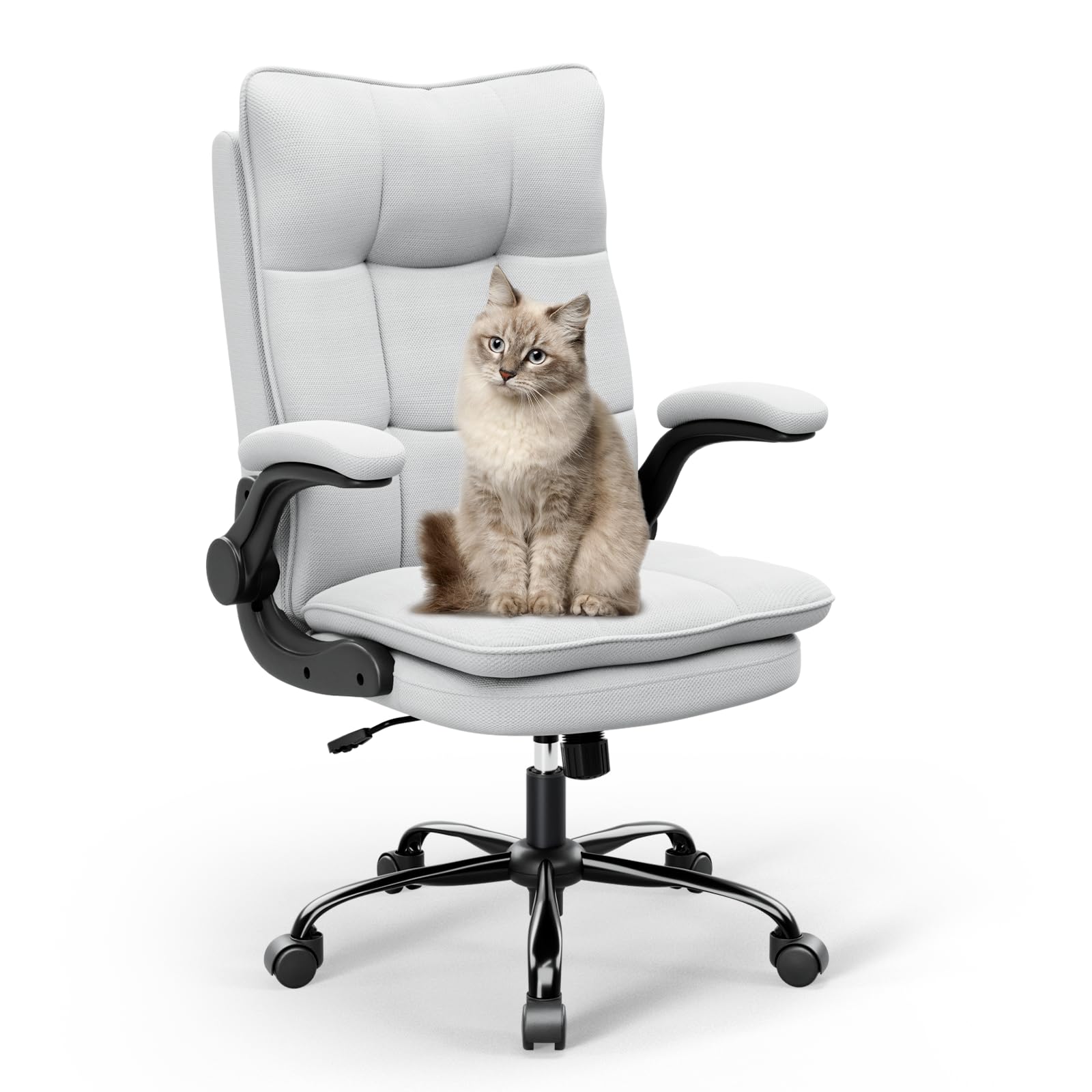 BAYGE Sedia Ufficio, Sedia Ergonomica per Computer con Braccioli Ripiegabili, Poltrona Direzionale con Sedile Largo, Altezza Regolabile, Comoda per Ufficio, Casa e Giochi, Portata fino a 150 kg,Grigio