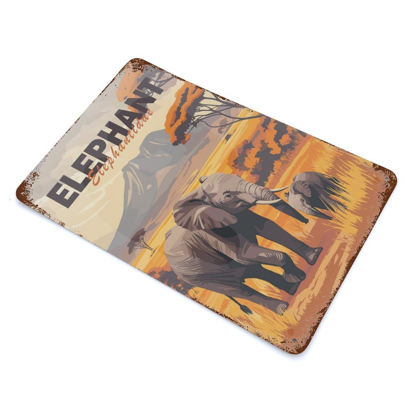 Elephant Family in Savanna Rusty Metal Tin Sign 11.8"x7.9", Farmhouse Wall Decor for Farmhouse, Kitchen And Entryway Decor