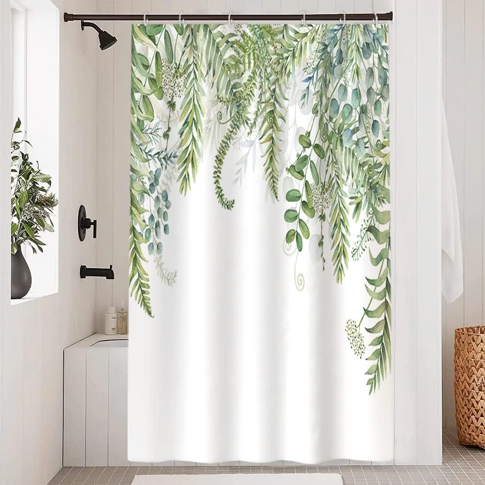 LFEEY Eucalyptus Shower Curtain, Spring Green Plant Leaves