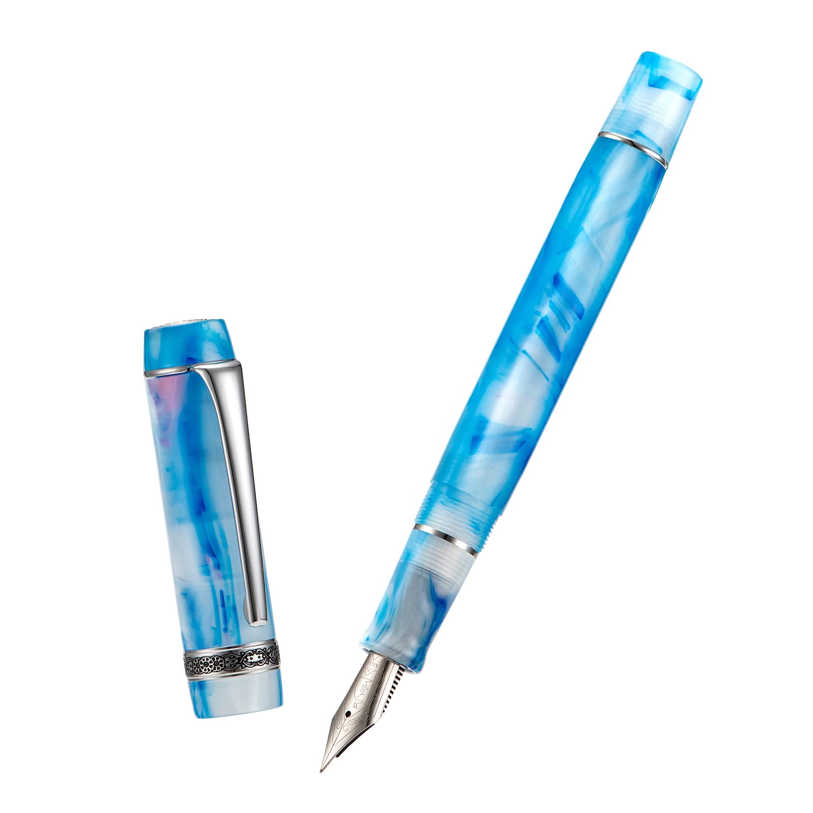 Kaigelu 316A Light Blue Celluloid Fountain Pen, Iridium Extra Fine Nib 0.38mm Beautiful Writing Ink Pen Office Business School Gift Pen