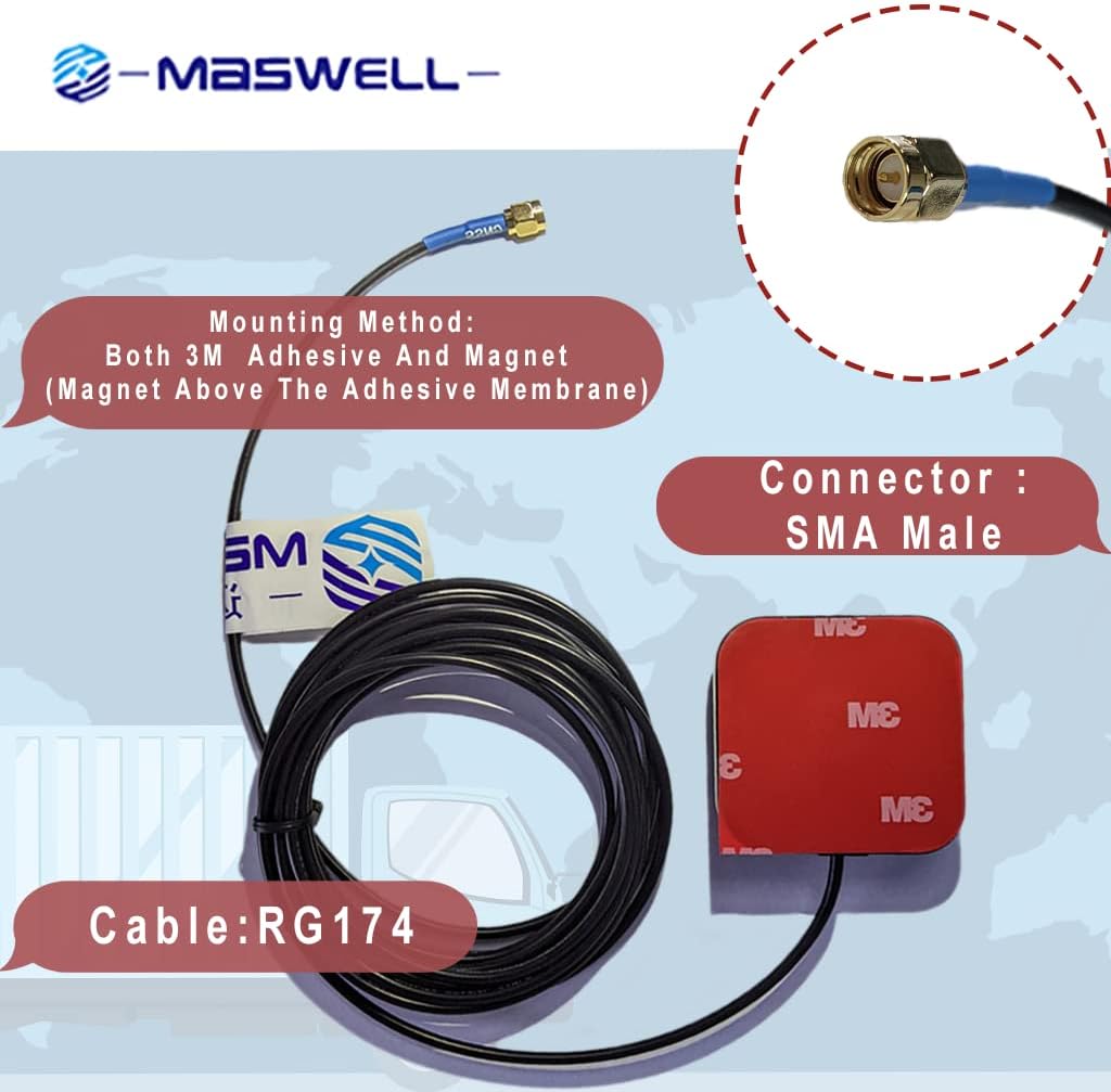 MASWELL GNSS Antenna Magnet and 3M Adhesive Mount SMA Male for GPS GLONASS Beidou Gaileo GPS Antenna L1 Bands 3meters 9.8feet Cable Length image 3