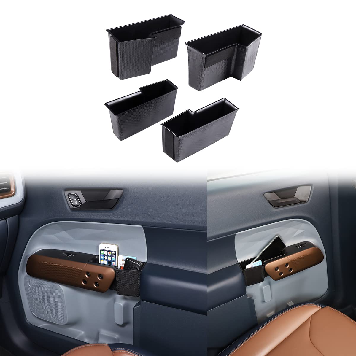 2pcs Door Side Storage Box Compatible with Ford Maverick 2022 Armrest Phone Container Door Organizer Handle Pocket ABS Tray Insert Glove Pallet (Front+Back Door-4pcs)