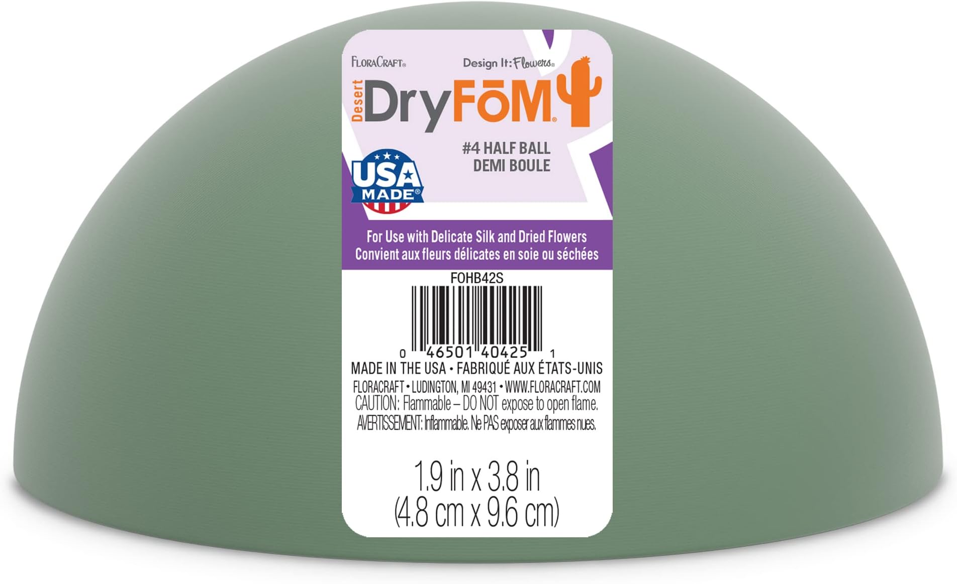 FloraCraftFloral Dry Foam Half Ball 1.9 Inch x 3.8 Inch Green