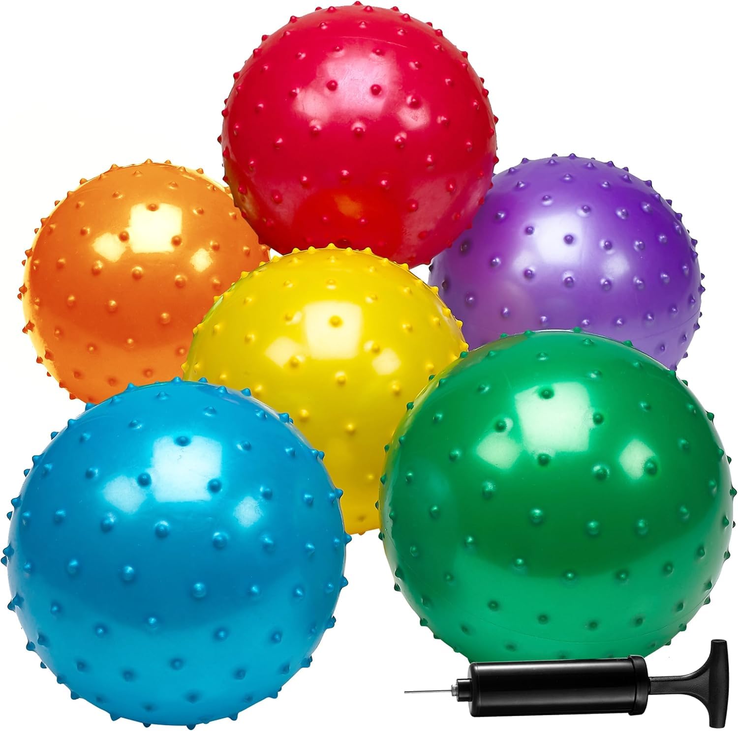 Bedwina Knobby Balls - Bulk 7 Inch Sensory and Spiky Massage Stress Balls for Toddlers, with Pump, Fun & Bouncy for Toddler, Kids Party Favors,