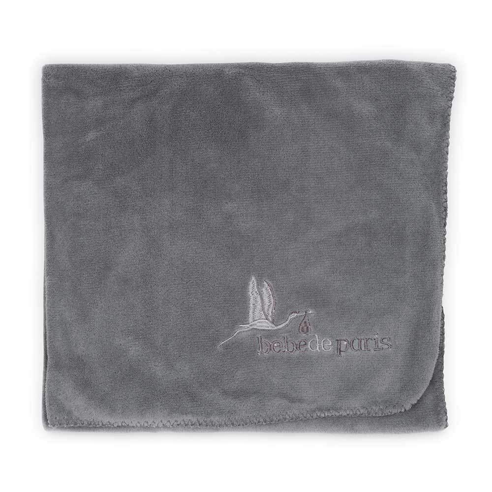 Regalos para Bebes Recien Nacidos Personalizados | Canastilla Bebe Recien Nacido con Manta Bordada | Ideal para Baby Shower | 3 a 6 Meses (Gris) | BebeDeParis