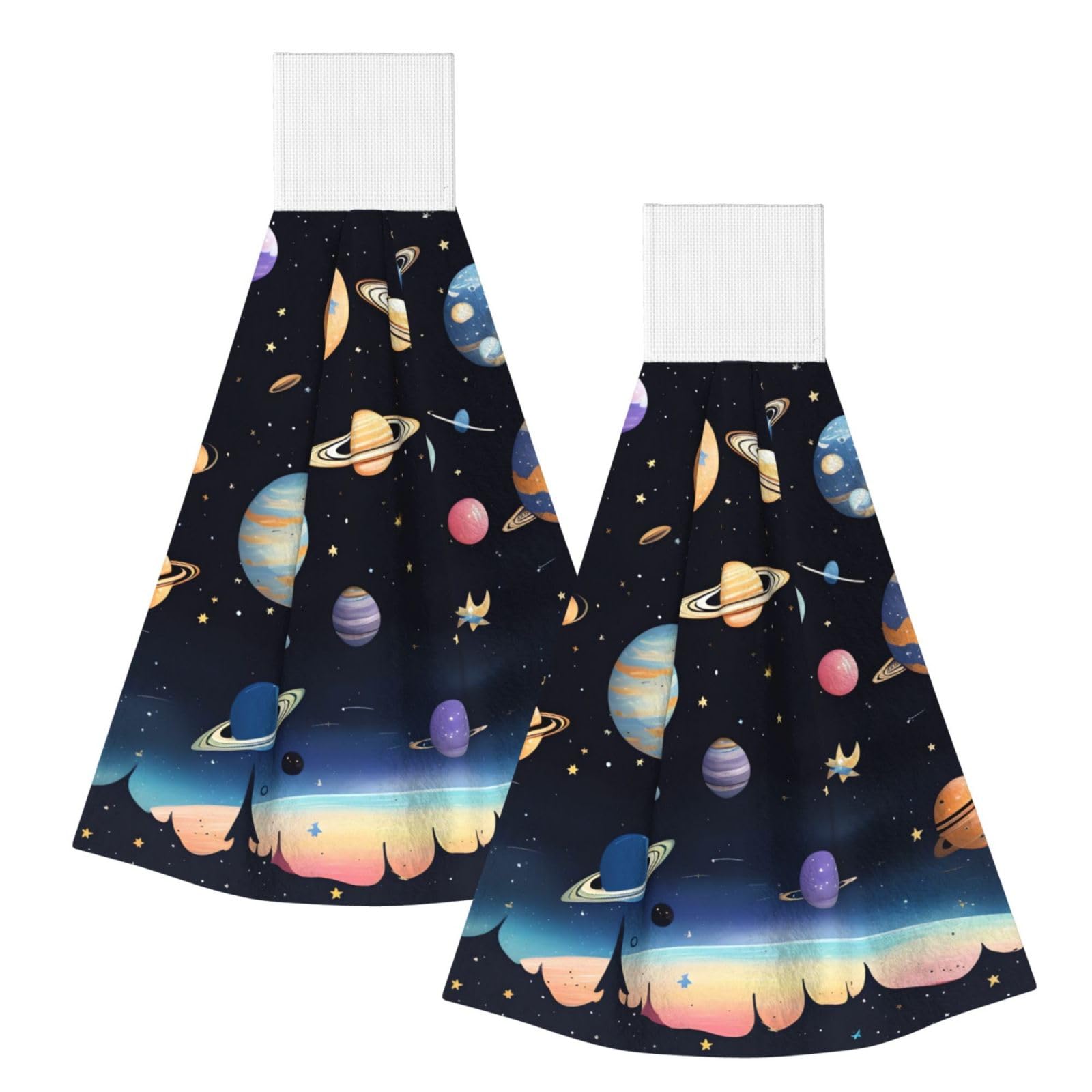 WUPngg Saturn Jupiter Earth Bathroom Tie Towels/Dish Cloth,Kitchen Hanging Towel, Coral Fleece Dry Cleaning Hand Dishcloths One Size