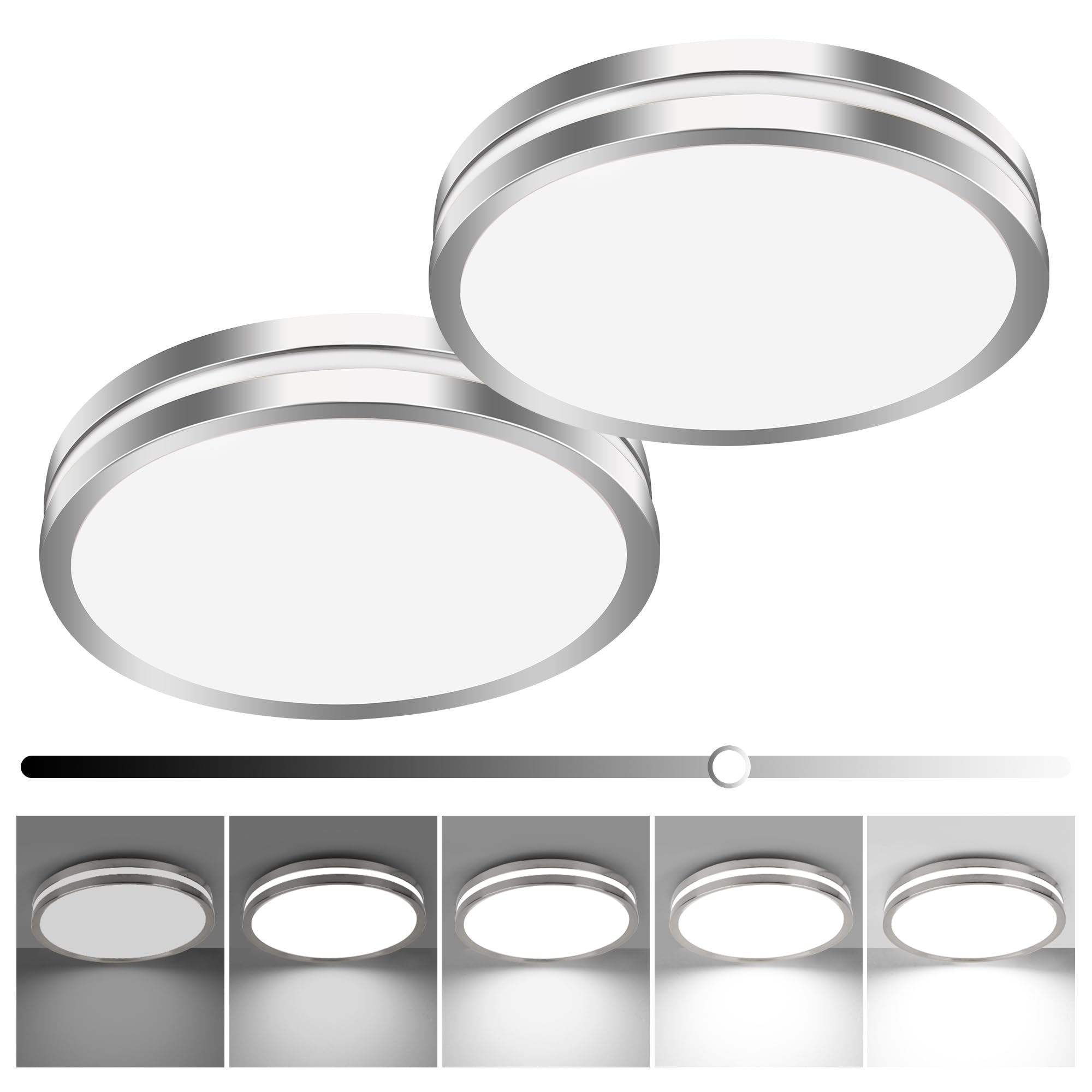 Hlite 12 inch 20W Flush Mount LED Ceiling Light,1500LM Bright Dimmable Modern Ceiling Light, 5000K Daylight White Round LED Light Fixture for Kitchen Bedroom, Brush Nickel (2Pack)