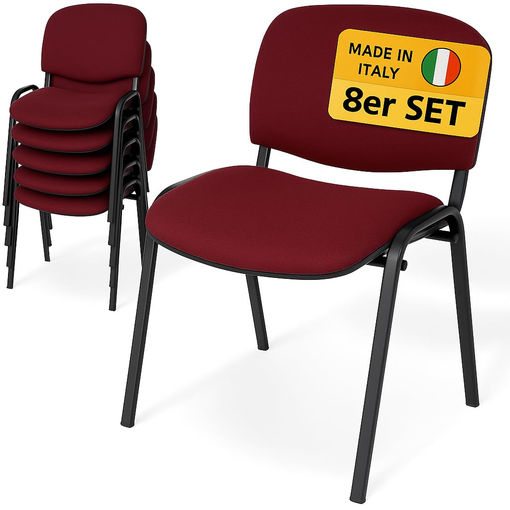 Topsit Besucherstühle 8er Set, stapelbare Konferenzstühle ohne Armlehnen, Stapelstühle mit Metallgestell, für Büro, Konferenz, Reception (Bordeaux)