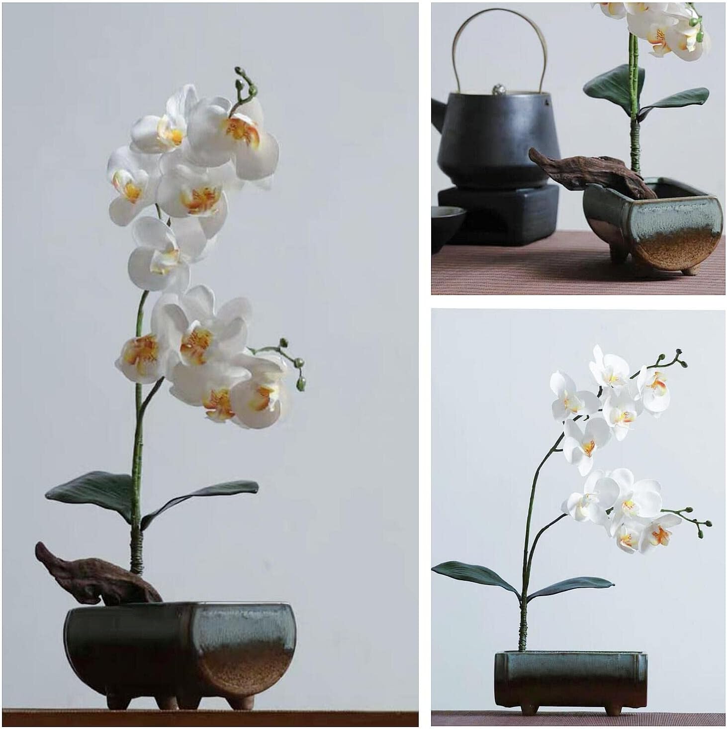 Japanese Flower Frog Ikebana Vase Kit, Ceramics Flower Container (6.7"Lx3.4"Wx2.75"H) with Rectangle Floral Frog (2.1"Lx1.4"W) and 2 in 1 Kenzan Needle Straightening Tool