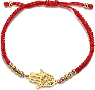 Fatima Main Bracelet pour Femmes Hommes en Acier Inoxydable Hamsa Main de Fatima avec une Perle Tressée Coloré Bracelet Réglable Talisman Bijoux Cadeau