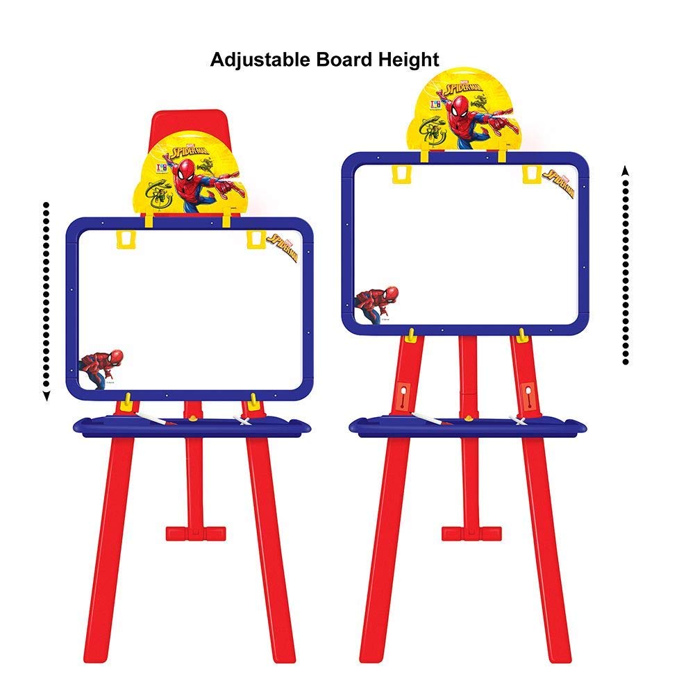 Kidivo Plastic Adjustable Height Magnetic 8 in 1 Double Sided Easel Board for Kids( Spiderman, Multicolor) 2