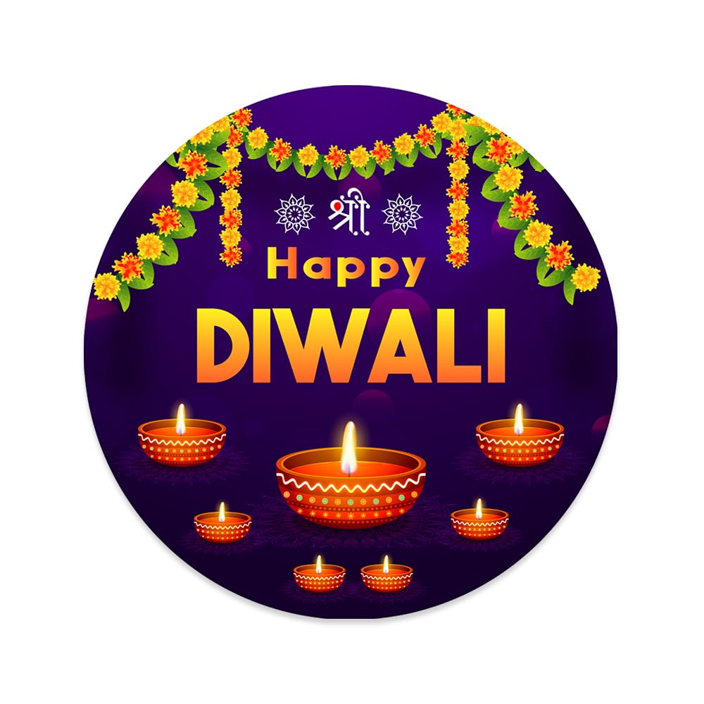 Papa Prints Violet Pack Of 48 Traditional Happy Diwali Stickers (45Mm) Festival Party Sweet Bag Diwali Decorations