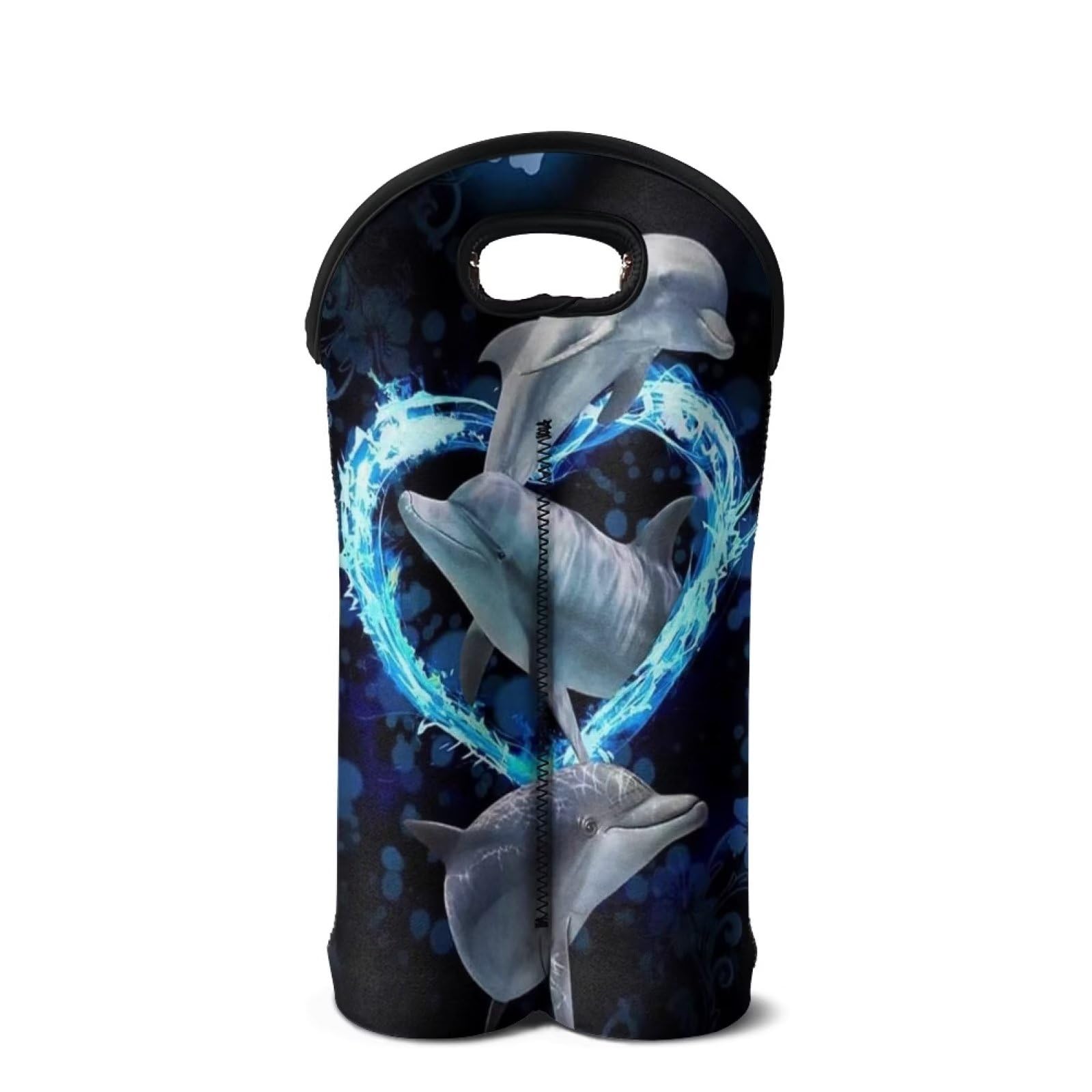 Dolphin Pattern Wine Cases for Travel 2 Bottle Wine Cooler Carrier Bag for Camping Picnics,Gifts for Friends and Workmate