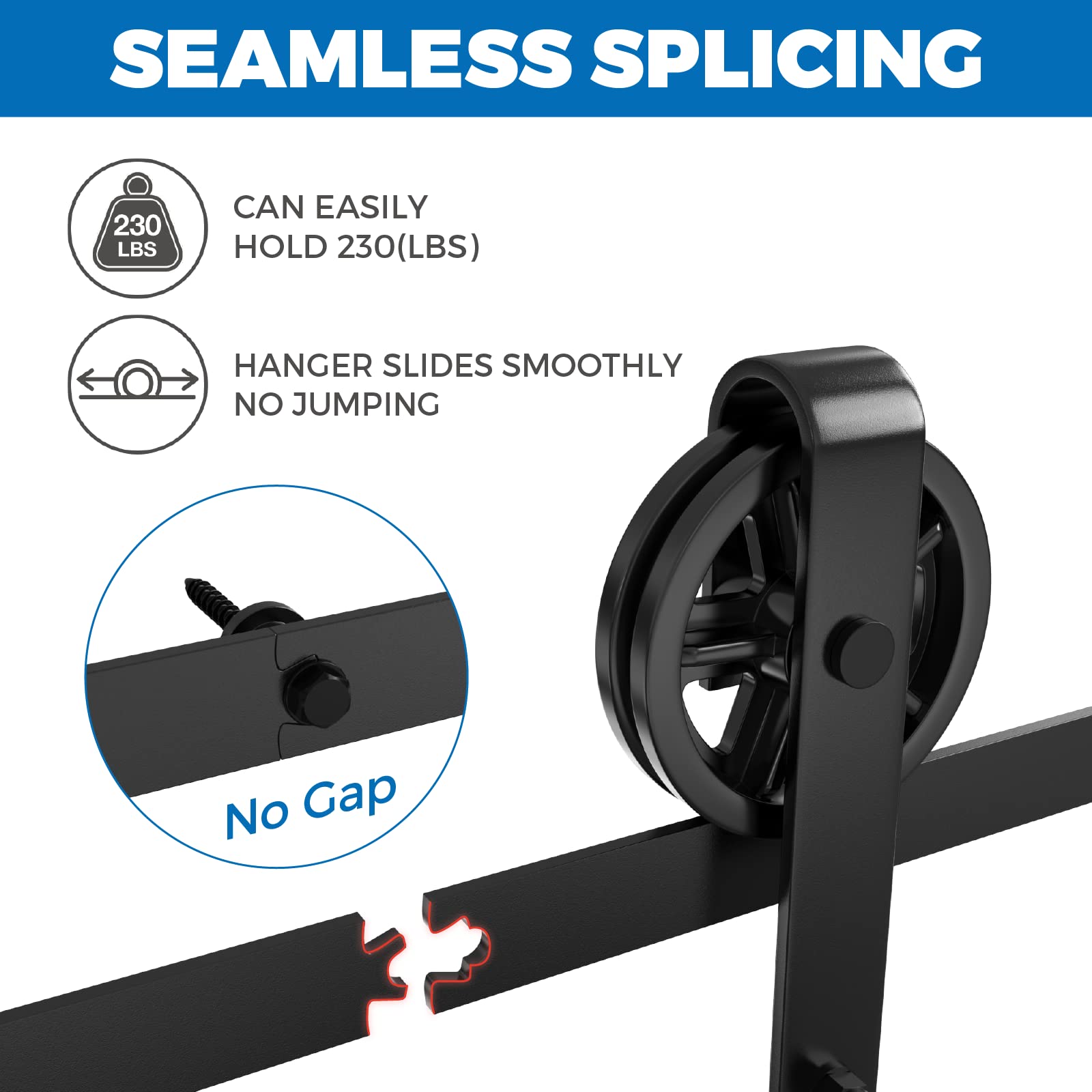 WINSOON 6.6FT Single Wood Sliding Barn Door Hardware Basic Black Big