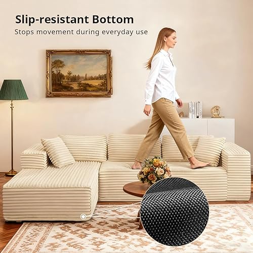 Miniatura 5 de COMHOMA Sofá modular modular de 105 pulgadas con asiento profundo, sofá tapizado en forma de L, brazos anchos, tela de pana de alta densidad,