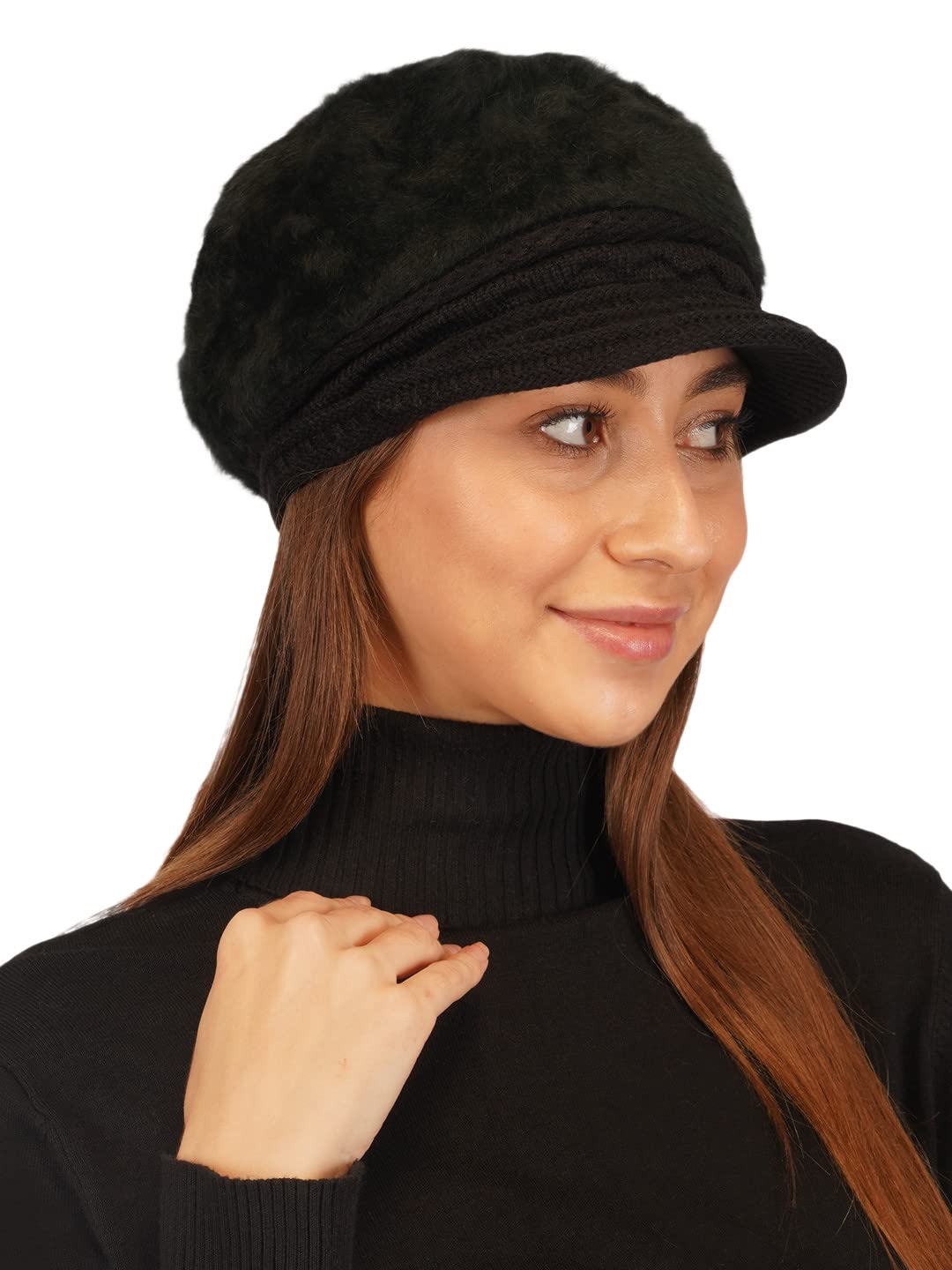 isweven Women's Winter Beanie Visor Cap, Stretchable Warm Fleece Skull Cap for Girls Woolen Fur Fashion Visor Hat-picture-11