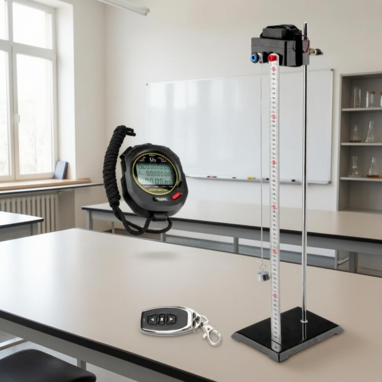 mostrador Movimiento Lineal Uniforme Intuitivo Aparato Física con Regla Graduada y Cronómetro Digital Ajustable para Laboratorio Escolar