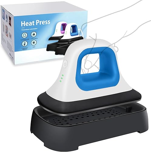 Woflend Mini prensa de calor - Máquina de transferencia de calor de 7 x 3.8 pulgadas, pequeña prensa de hierro portátil, base aislada y función de