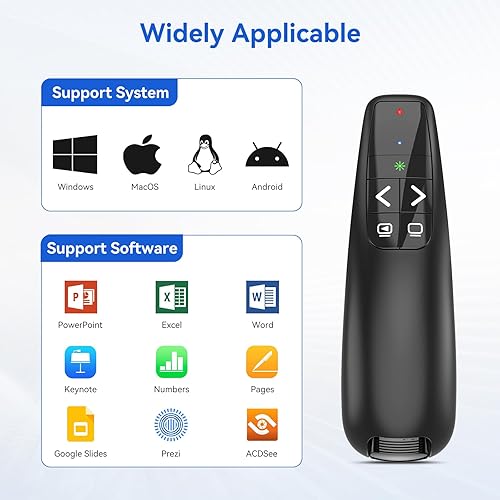 Miniatura 5 de Clicker de presentación inalámbrica con luz verde para presentaciones de PowerPoint, Plug & Play USB Dongle Control de largo alcance Slide Advancer