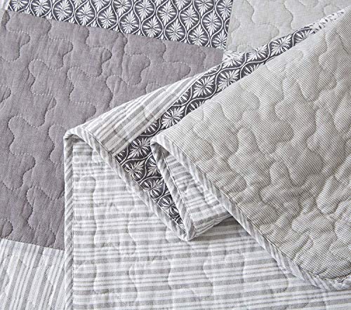 Soul & Lane Cotton 3-Piece Quilt Set - Queen Size With 2 Shams: In The Mist Farmhouse Patchwork Bedding, Country Quilted Bedspread, Gray Bedding Lodge Comforter, Bedspreads & Coverlets #TOP4