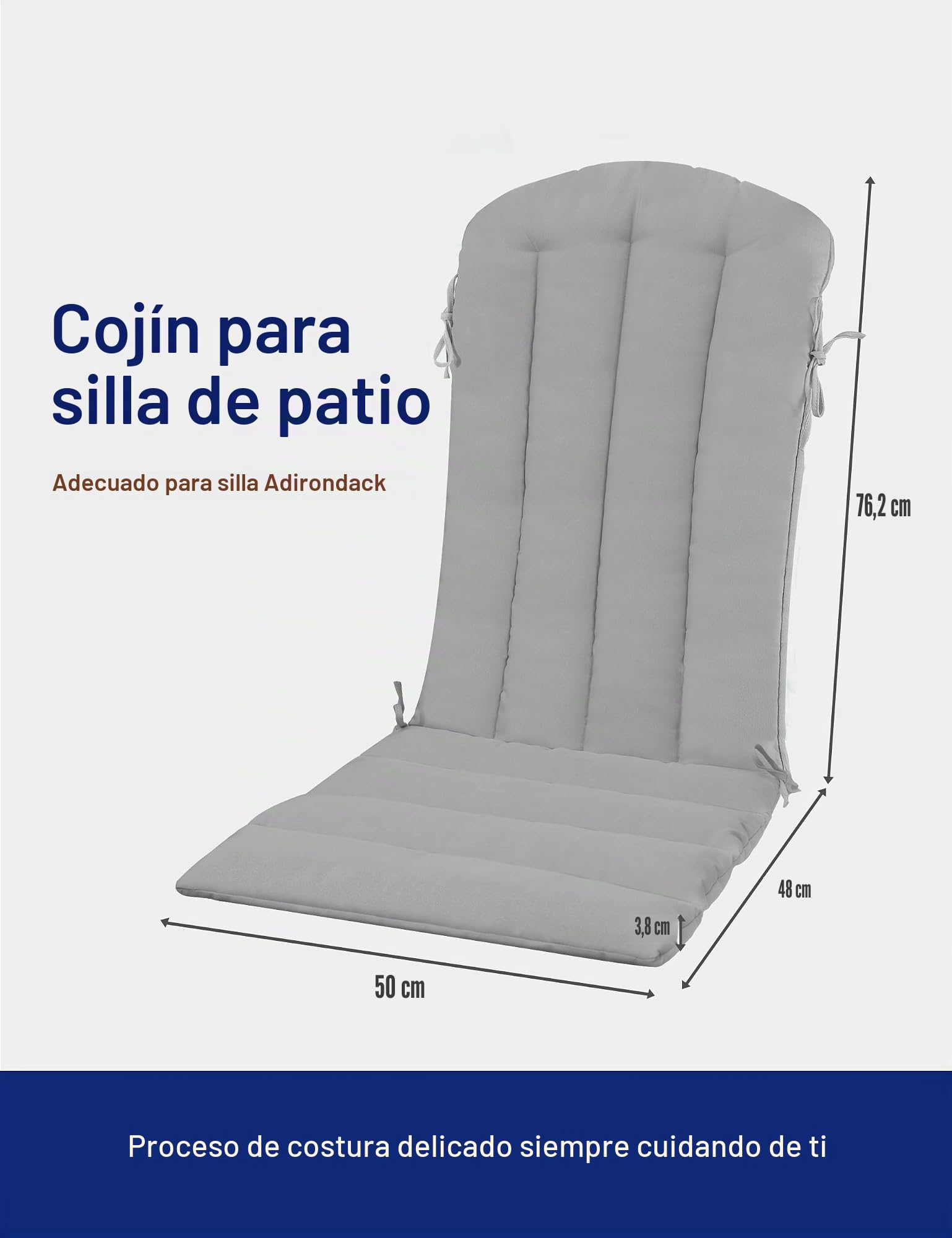YEFU Adirondack - Juego de 2 Cojines para Silla Mecedora con Correas, Almohadilla Plegable para Silla de Patio, para Interiores y Exteriores, 22 x 20 x 2.75 Pulgadas, Gris