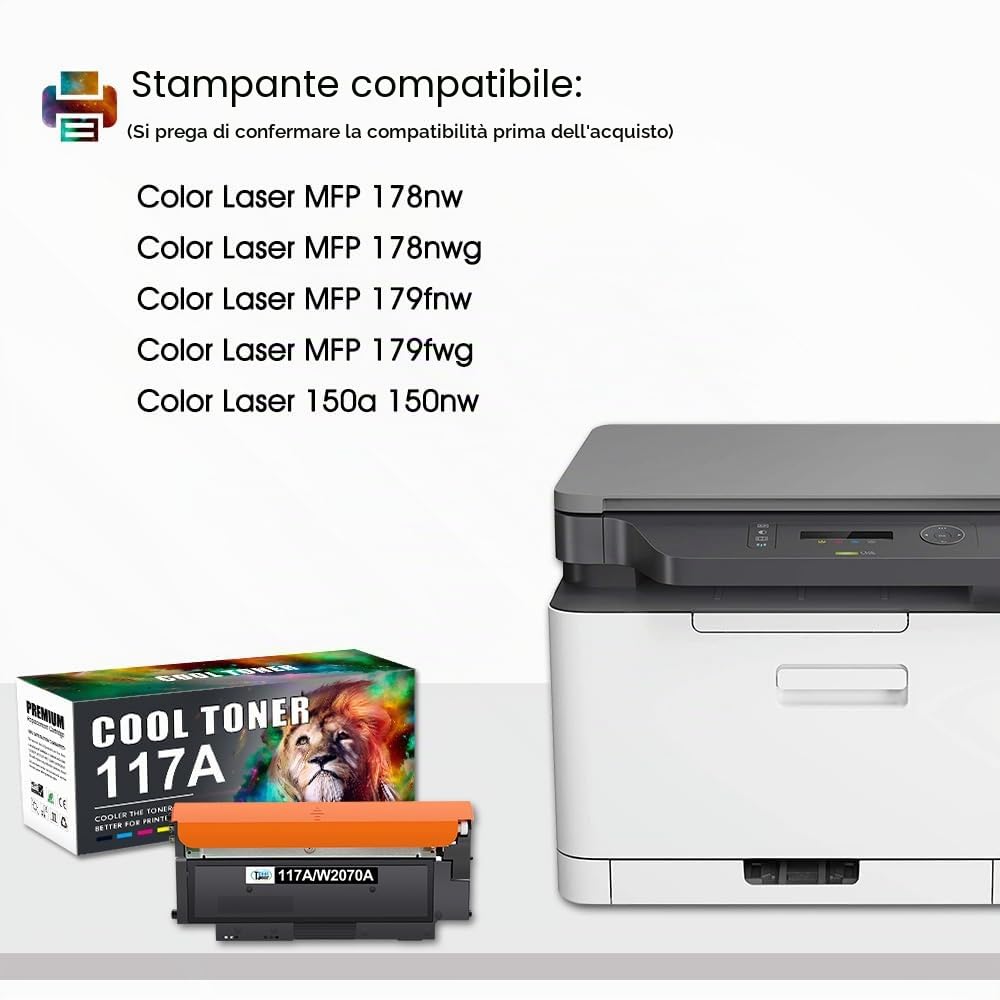 Cool Toner Cartuccia 117A compatibile con HP Color Laser MFP 178nw 179fnw 150nw 150a 178nwg 179fwg 178 179 150 W2070A W2071A W2072A W2073A 117A Inchiostro (nero ciano giallo magenta, confezione da 4) | Compatibile per HP Color Laser MFP 150nw 150a 179fnw