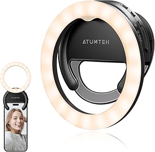 ATUMTEK 4" Rotatable Selfie Ring Light for Phone, Rechargeable Clip-on Ring Light for Photo and Video, 3 Color Temperatures for Streaming, TikTok, Instagram, Zoom Meeting and Video Conference, Black
