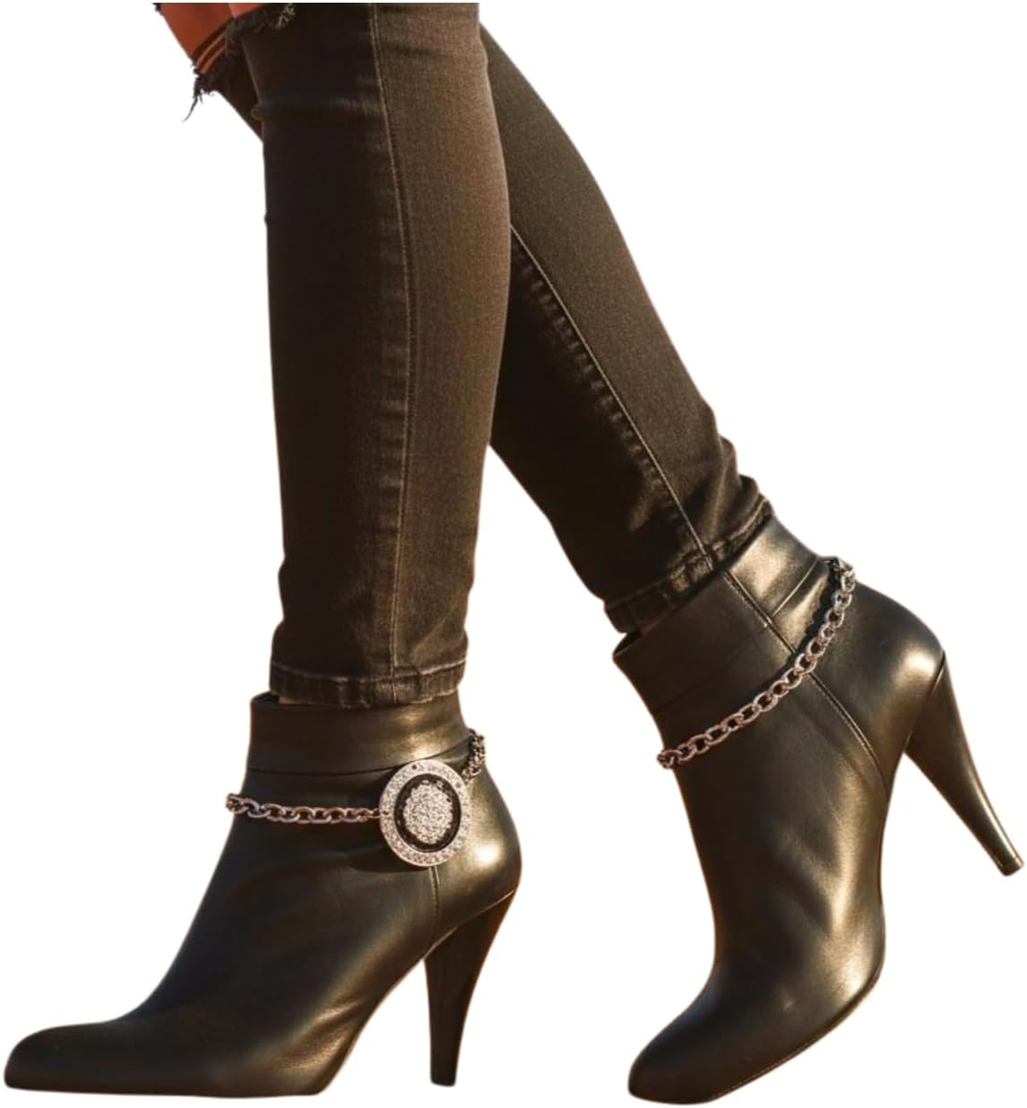 TrendyFashionJewelry Women Boot Bracelet Chain Metal Rodeo Boot Western Fashion Anklet Shoe Big Lion Coin Charm Silver SET BC166