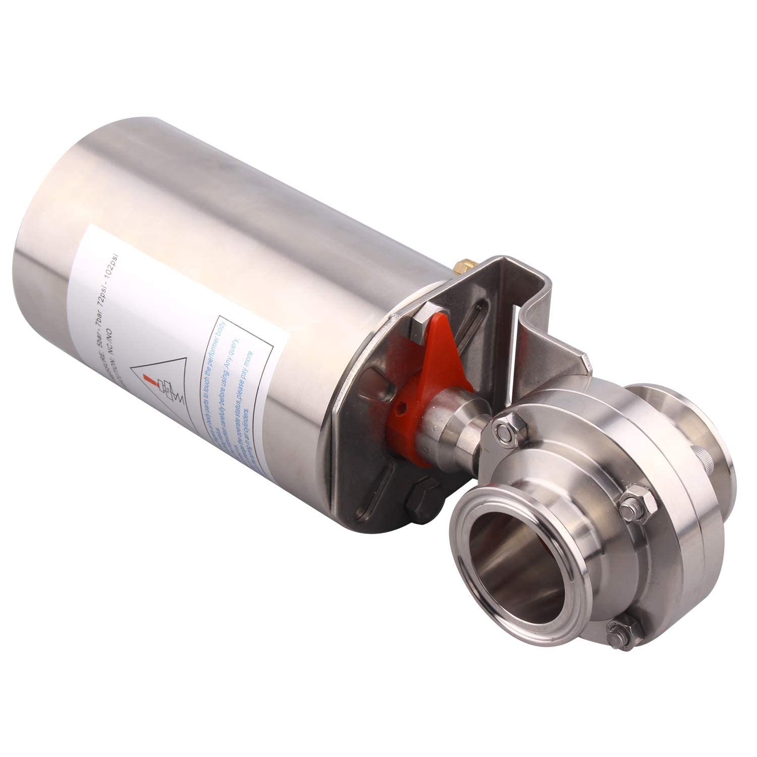 DERNORD Vanne papillon sanitaire 3,8 cm, valve d'actionnement pneumatique SS304 à action unique