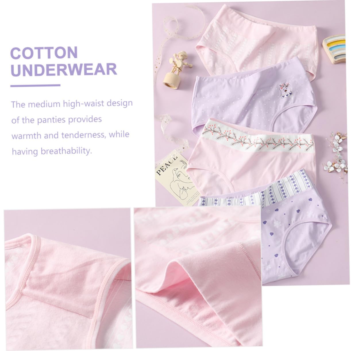 SHERCHPRY 8 piezas de ropa interior de algodón suave para niña, calzoncillos de algodón para mujer, ropa interior triangular, bragas de algodón para