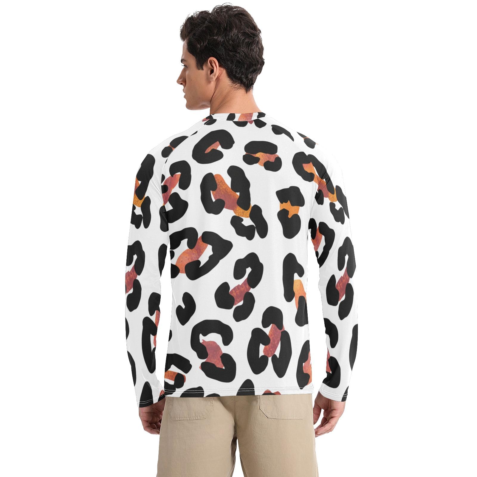 Black Rose Gold Leopard White Rash Guard Men Sun Protection UPF 50+ Sun Shirts Long Sleeve Quick Dry Fishing Shirts, Large