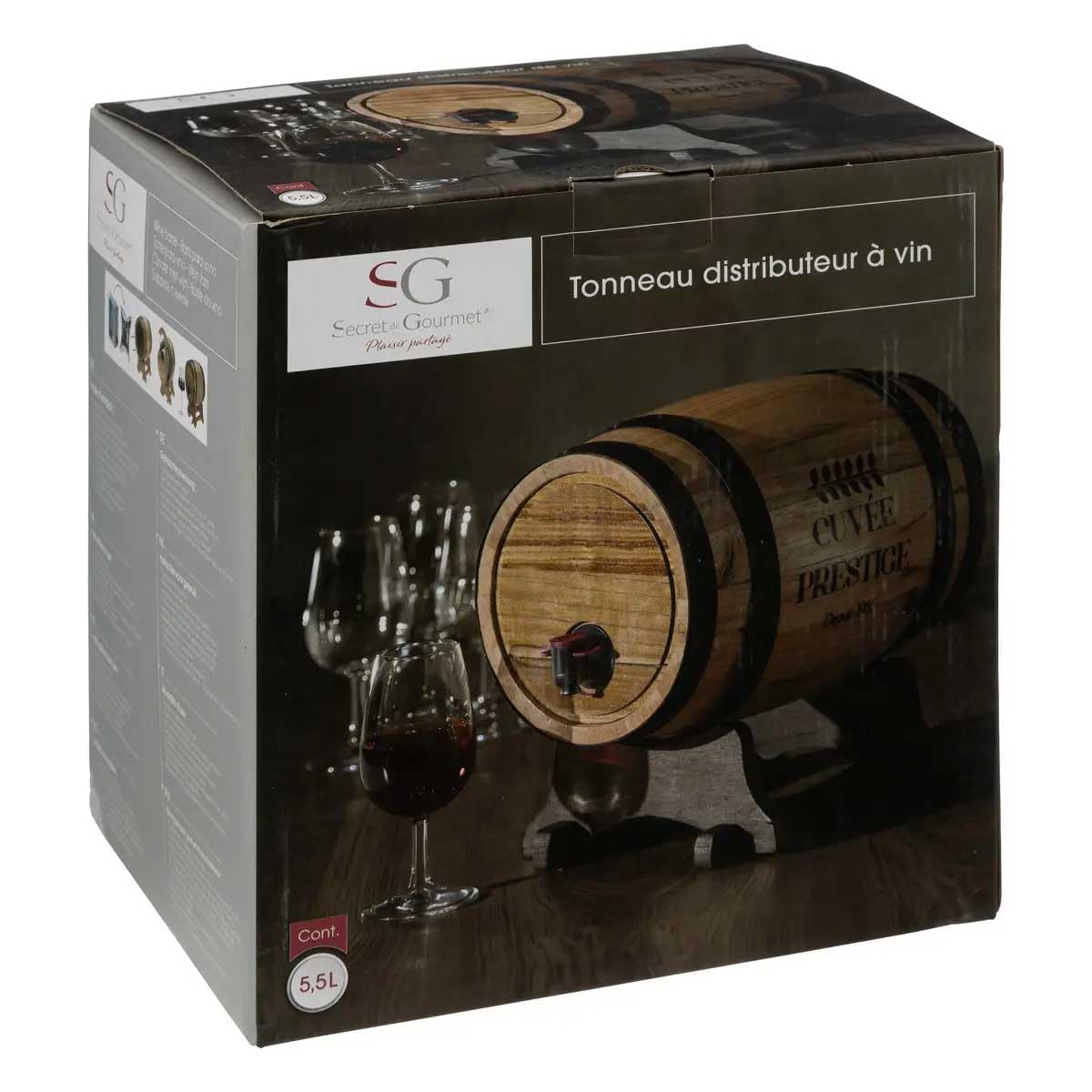 Paris Prix Secret de Gourmet - Distributeur de Vin Tonneau 5,5L Naturel