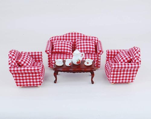 Miniatura 5 de NWFashion Muebles de casa de muñecas en miniatura, juegos de sillas de sofá a escala 1/12 con cerveza (rojo)