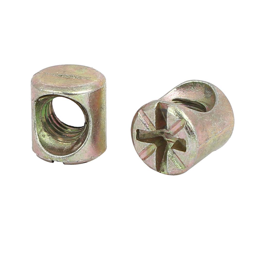 Aexit M6 x Quality Parts 10mm Cross Dowel Slotted Metal Docking Connecting Nuts 20PCS for Furniture Bed Chair Model:92as575qo486