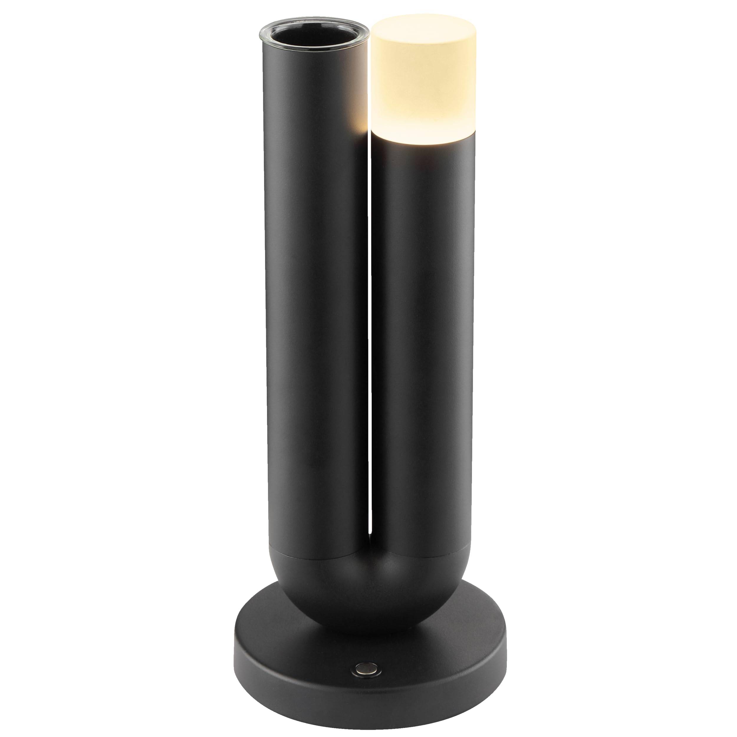 Lightbox LED Tischleuchte mit integrierter Vase, 250 lm, 2700 K, Höhe 27 cm, 3 Stufen dimmbar, Akkubetrieb, induktiv und per USB ladbar, Aluminium Acryl, schwarz, für Wohnzimmer, Balkon, Terrasse
