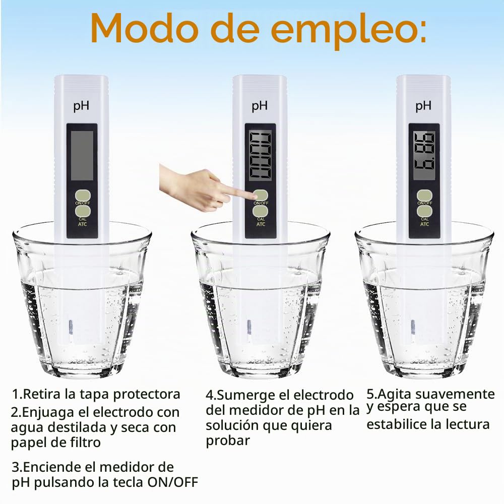 Medidor de pH Digital 0-14 para Agua, Piscina, Acuario, Hidroponía