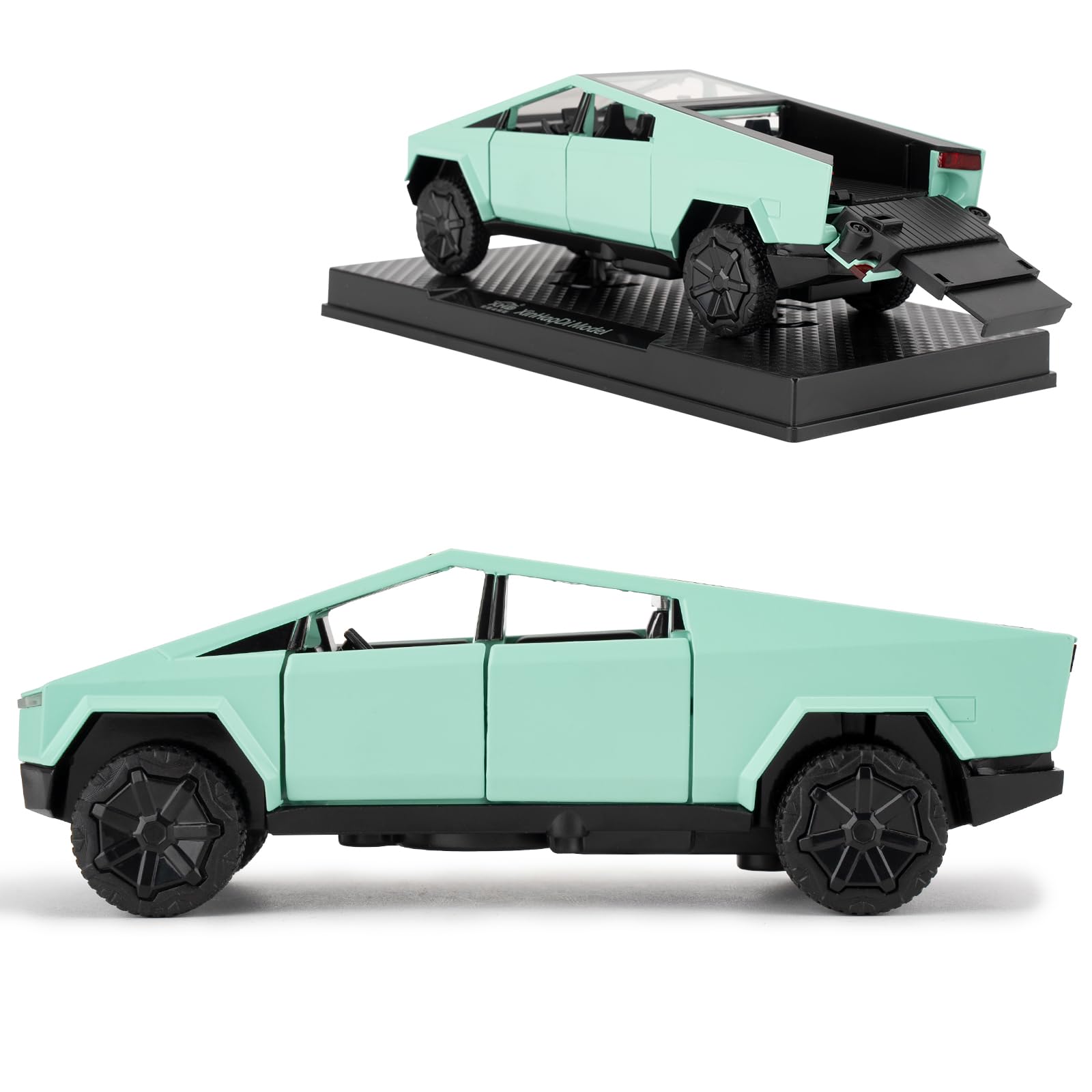 TGRCM-CZ 1/32 Tesla Cybertruck Electric Pick-Up Truck Model Car, Zinc Alloy Pull Back Toy car with Sound and Light for Kids Boy Girl Gift Green