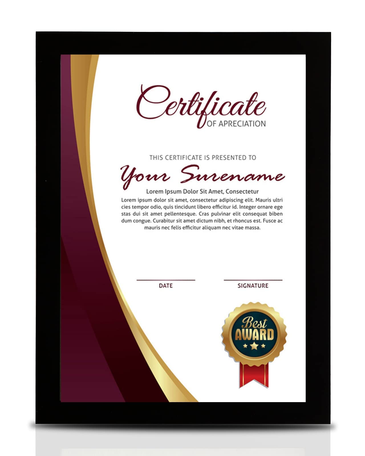 A4 Wooden Picture & Photo Frame with Plexiglass Front - Wall Mounting Certificate, Poster, Large Document Frame (21 x 30 CM) - Black