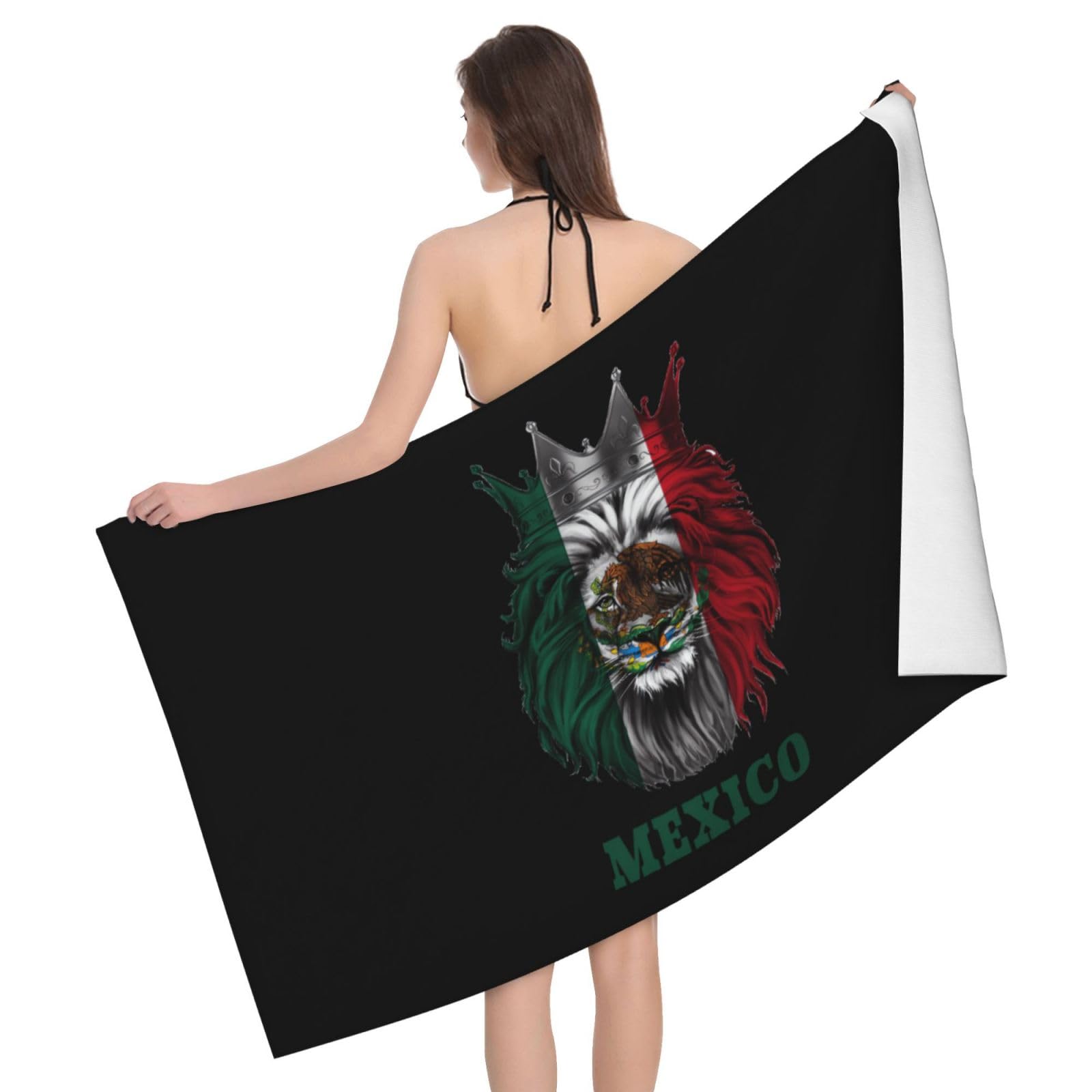 HLBSDM Microfiber Lion Mexico Mexican Flag Beach Towel Quick Dry Soft Sand Free Beach Towels for Pool Swim Beach Lightweight Thin Towels