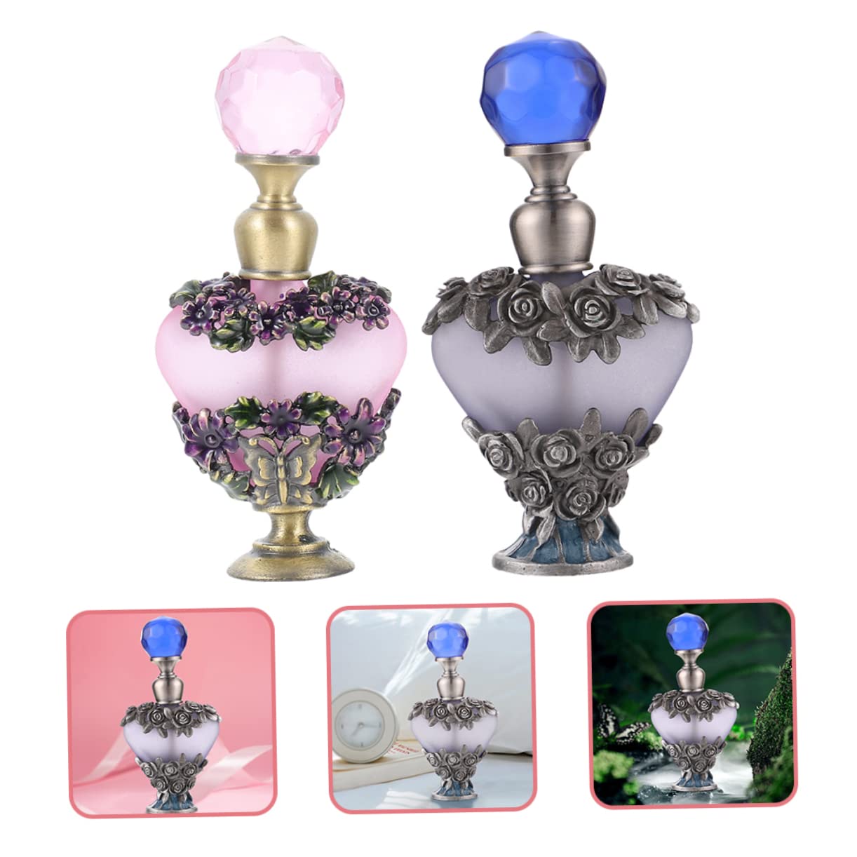FOMIYES Set 2 Pezzi Bottiglie di Profumo in Vetro da 5ml Tappo in Metallo per Conservazione Profumo e Uso Domestico, Design Unico e Brillante per Viaggio e Casa