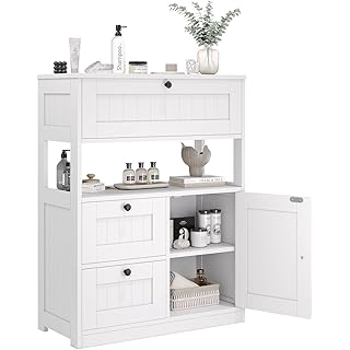 Bathroom Cabinet, Modern Bathroom Floor Storage Cabinet Organizer with 1 Door and 3 Drawers, Freestanding Cupboard for Kitchen/Living Room Use