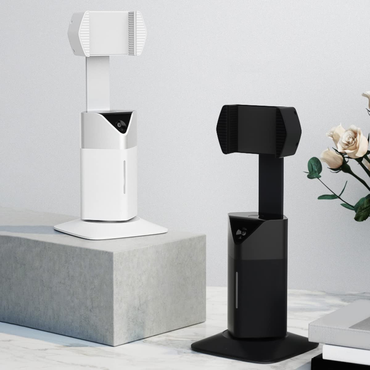 AI 360 - Rotación de seguimiento automático para smartphone con función atril y control Gimbal Stabilizer para Live - White