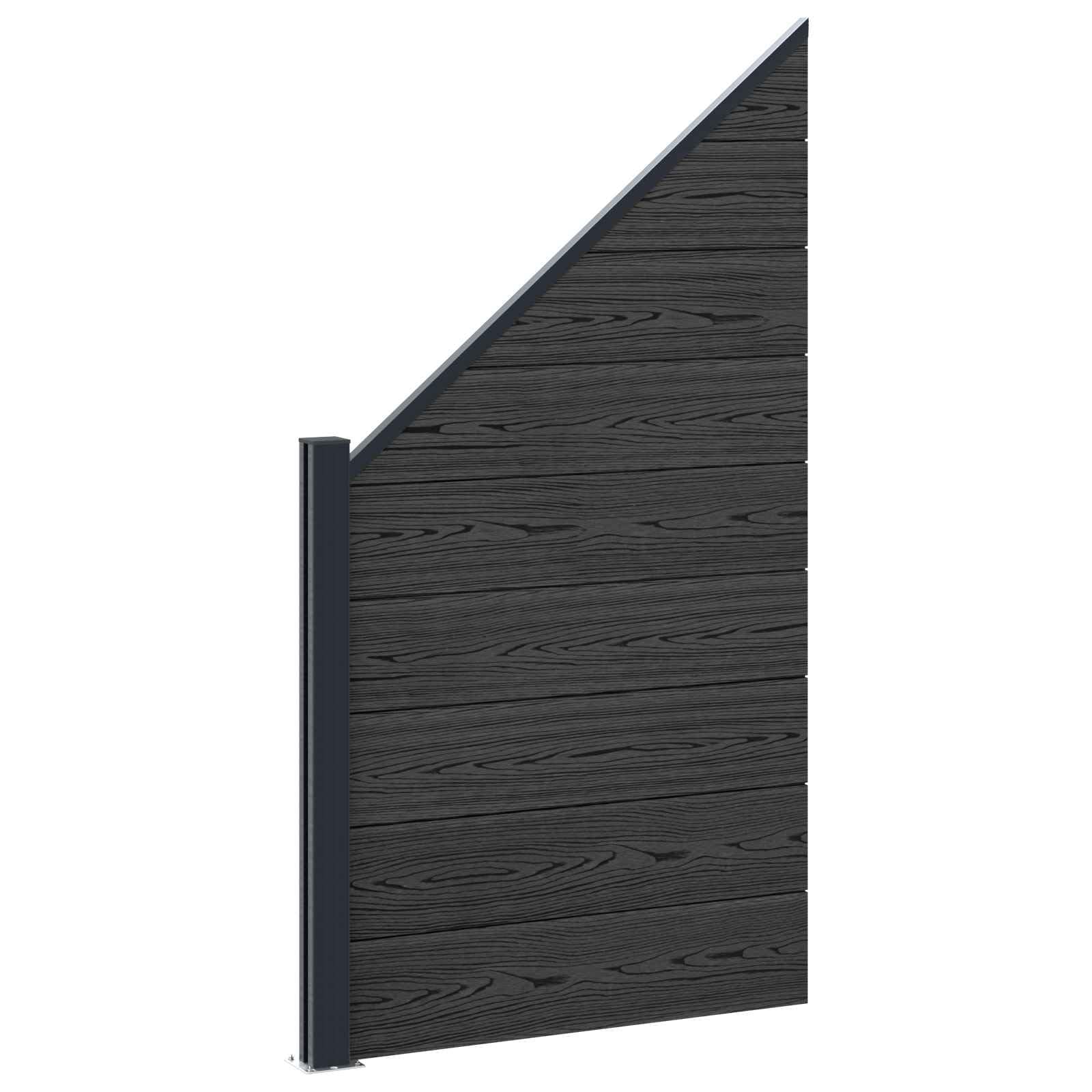 Zaunelement WPC und Aluminium Schwarz, wetterbeständiges Zaunfeld mit Holzmaserung, 95x180 cm, stabiles Gartenzaun Paneel für Sichtschutz, Trennwand, Terrasse und Vorgarten